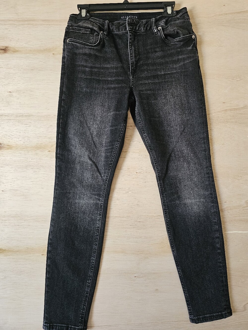 AllSaints Miller Skinny Jeans Women W29 Black Acid Wash Distressed High Rise